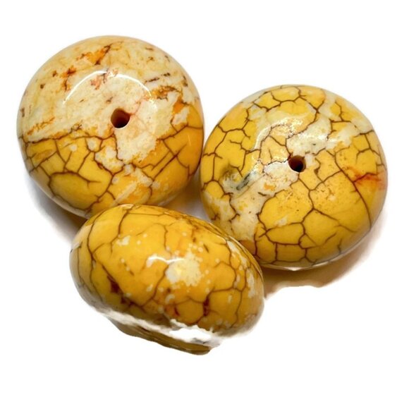 As Low As $2 Very Large Yellow Howlite Rondelles 25mm x 15mm (3) - Picture 3 of 3